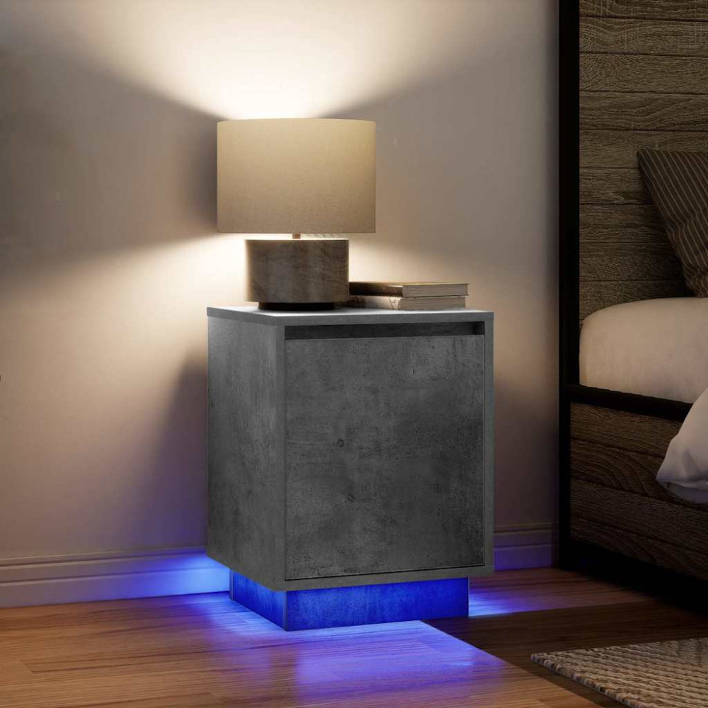 Produktbild för Sängbord med LED-lampor 2 st betonggrå 38x34x50 cm