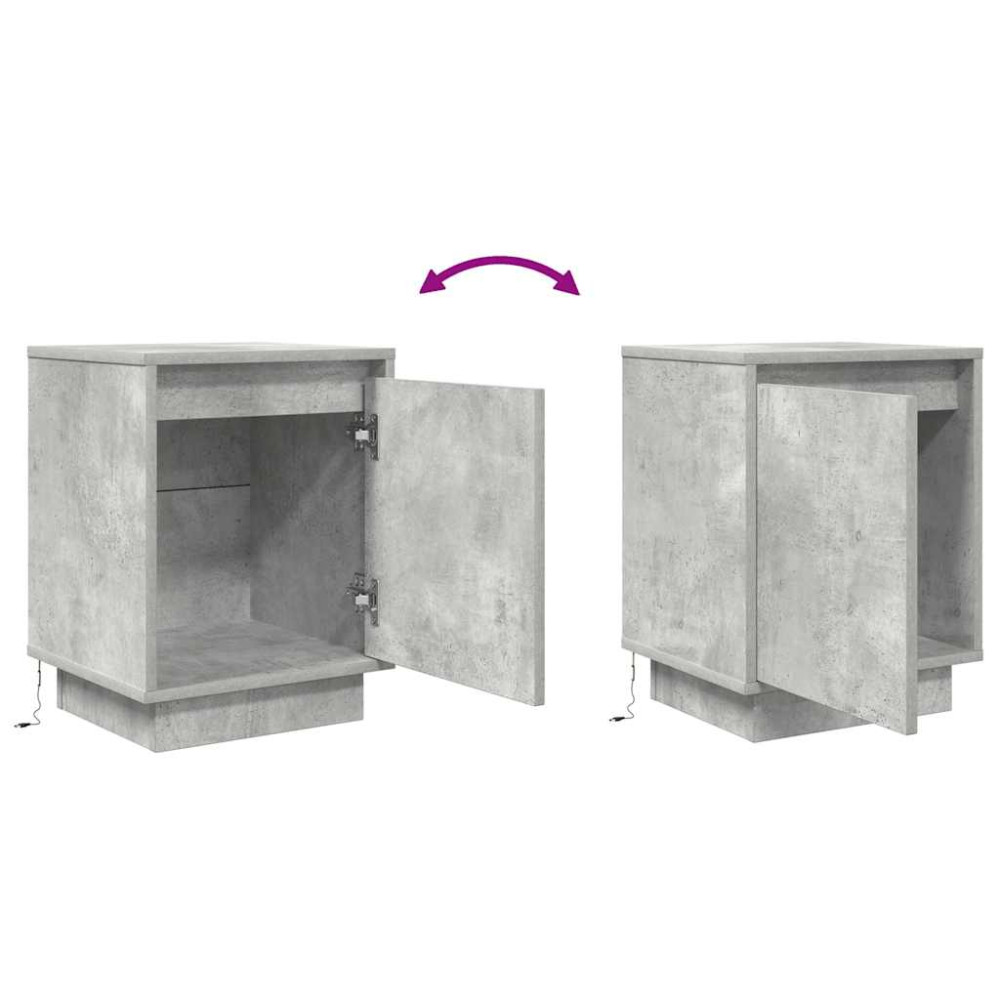 Produktbild för Sängbord med LED-lampor 2 st betonggrå 38x34x50 cm