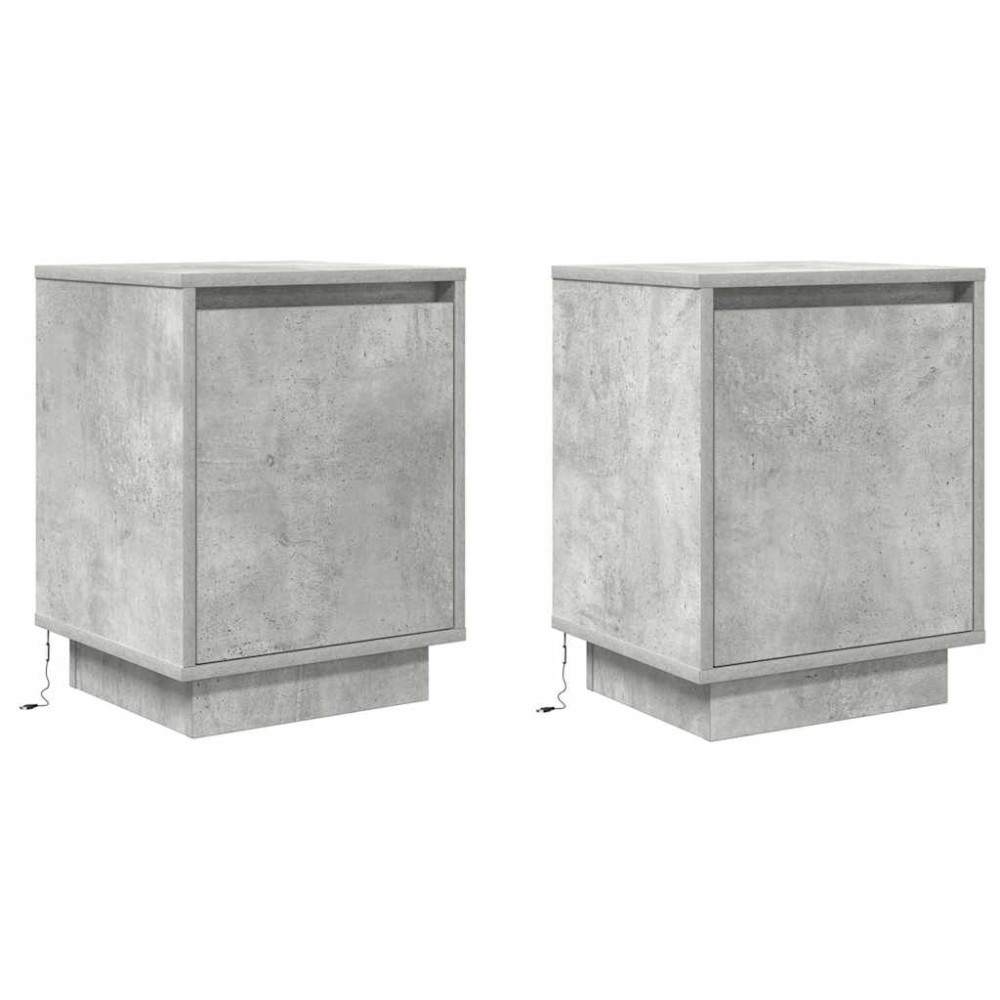 Produktbild för Sängbord med LED-lampor 2 st betonggrå 38x34x50 cm