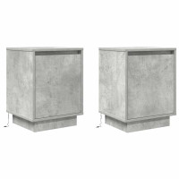 Produktbild för Sängbord med LED-lampor 2 st betonggrå 38x34x50 cm