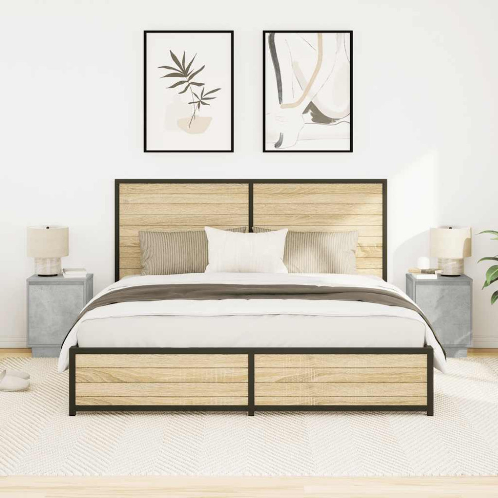 Produktbild för Sängbord med LED-lampor 2 st betonggrå 38x34x50 cm