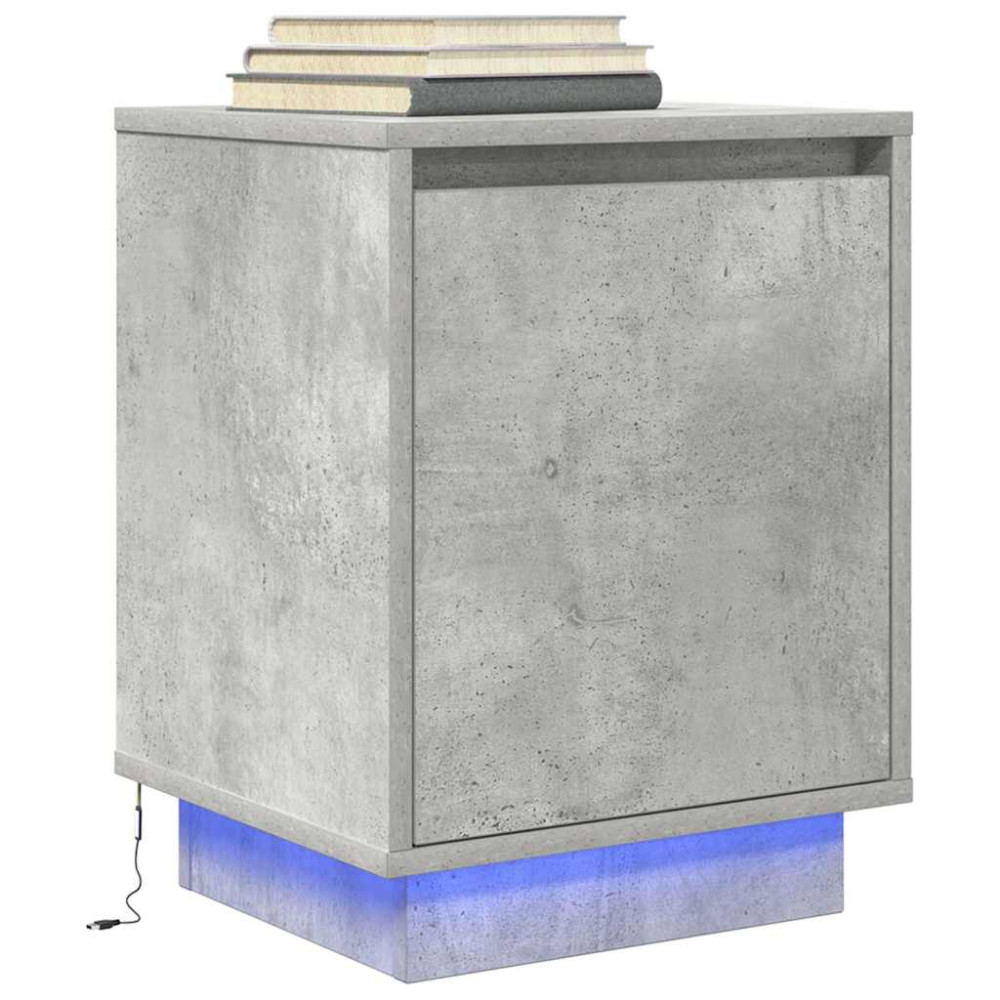 Produktbild för Sängbord med LED-lampor 2 st betonggrå 38x34x50 cm