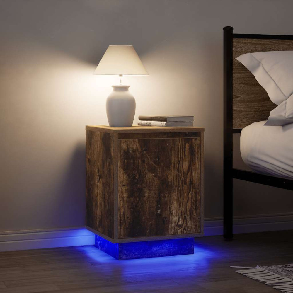 Produktbild för Sängbord med LED-lampor 2 st rökt ek 38x34x50 cm