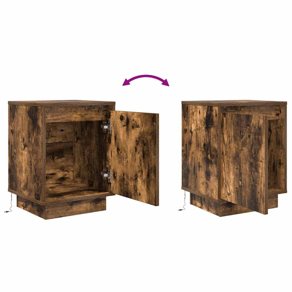 Produktbild för Sängbord med LED-lampor 2 st rökt ek 38x34x50 cm