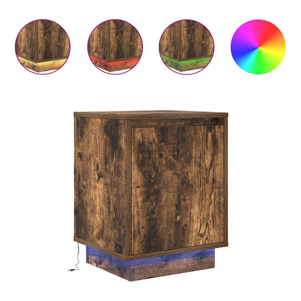Produktbild för Sängbord med LED-lampor 2 st rökt ek 38x34x50 cm