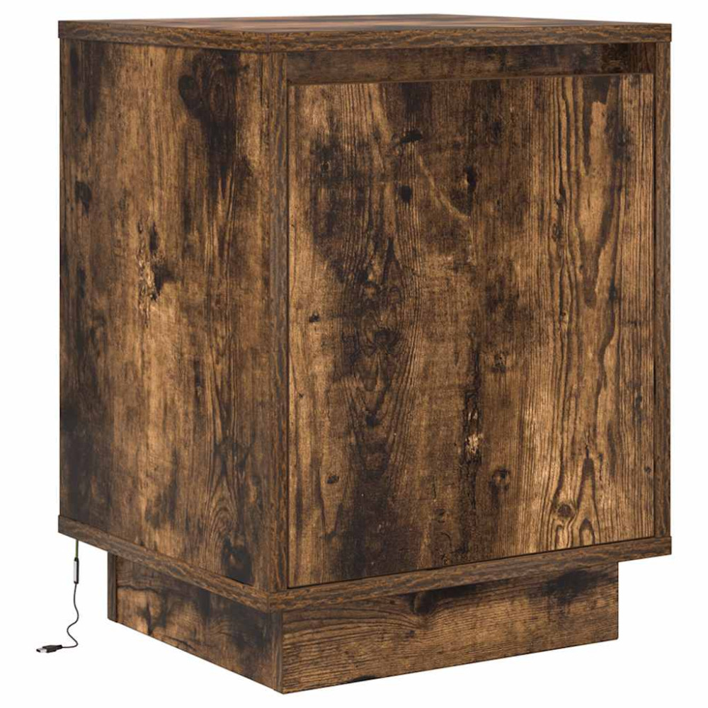 Produktbild för Sängbord med LED-lampor 2 st rökt ek 38x34x50 cm