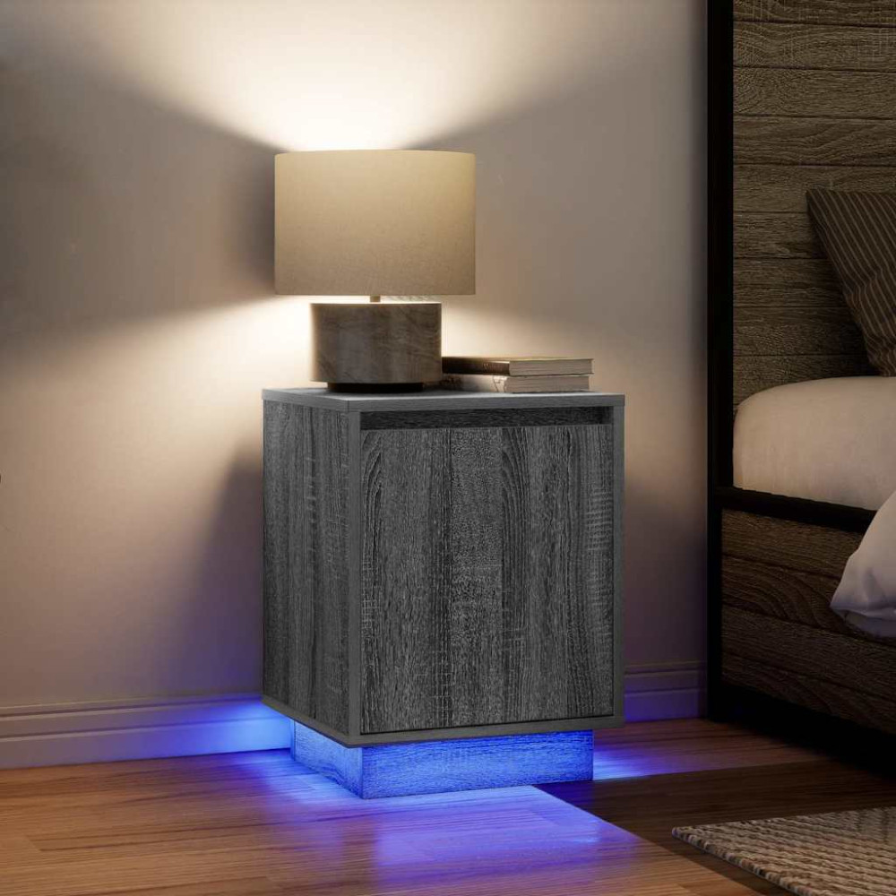 Produktbild för Sängbord med LED-lampor 2 st grå sonoma 38x34x50 cm