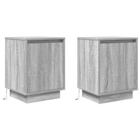 Produktbild för Sängbord med LED-lampor 2 st grå sonoma 38x34x50 cm