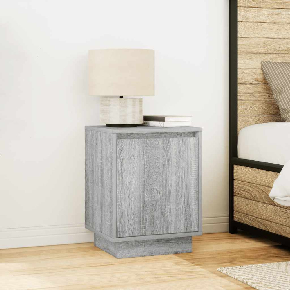 Produktbild för Sängbord med LED-lampor 2 st grå sonoma 38x34x50 cm