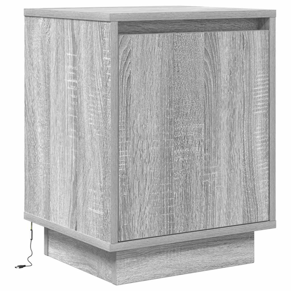 Produktbild för Sängbord med LED-lampor 2 st grå sonoma 38x34x50 cm