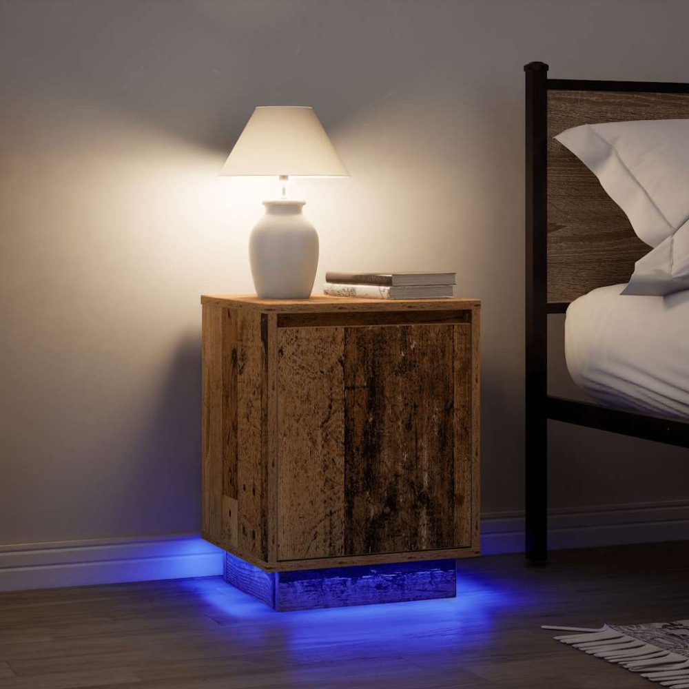 Produktbild för Sängbord med LED-lampor 2 st gammalt trä 38x34x50 cm
