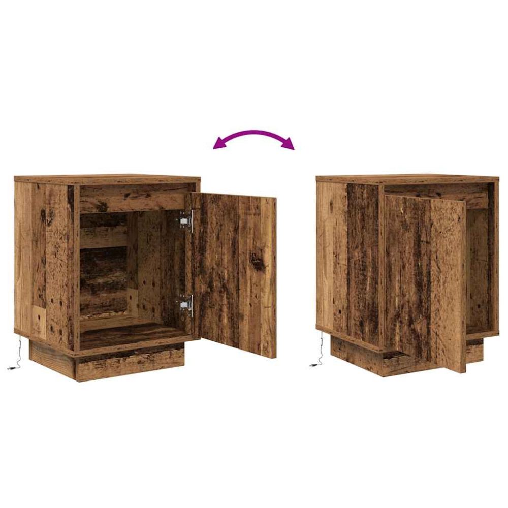 Produktbild för Sängbord med LED-lampor 2 st gammalt trä 38x34x50 cm