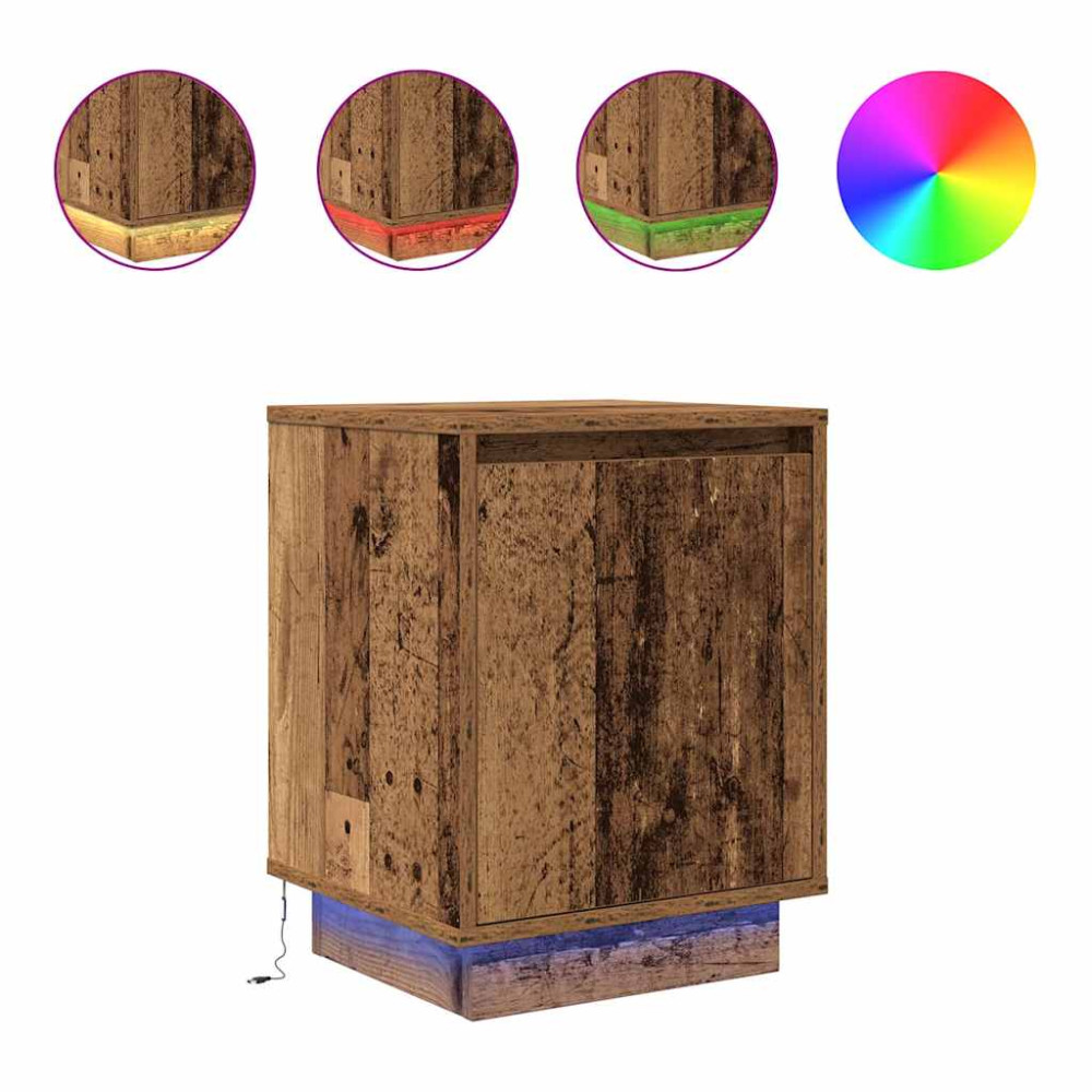 Produktbild för Sängbord med LED-lampor 2 st gammalt trä 38x34x50 cm