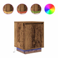 Produktbild för Sängbord med LED-lampor 2 st gammalt trä 38x34x50 cm