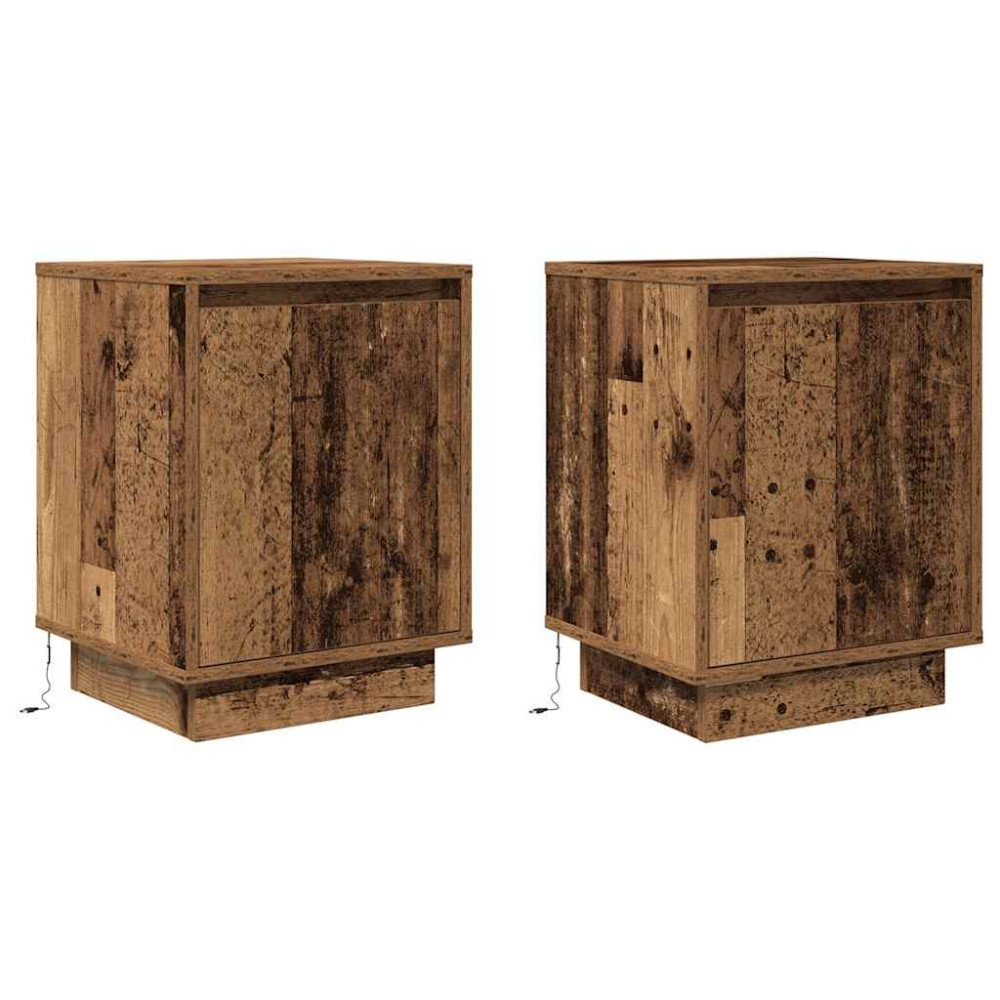 Produktbild för Sängbord med LED-lampor 2 st gammalt trä 38x34x50 cm