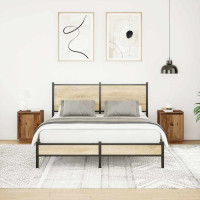 Produktbild för Sängbord med LED-lampor 2 st gammalt trä 38x34x50 cm