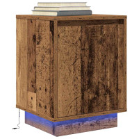 Produktbild för Sängbord med LED-lampor 2 st gammalt trä 38x34x50 cm