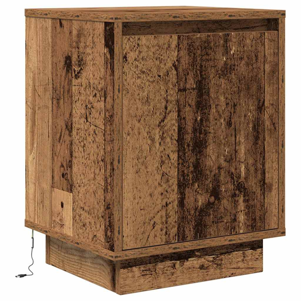 Produktbild för Sängbord med LED-lampor 2 st gammalt trä 38x34x50 cm