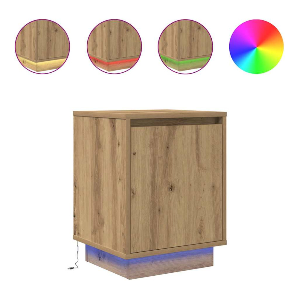 Produktbild för Sängbord med LED-lampor 2 st, hantverksmässig ek 38x34x50 cm