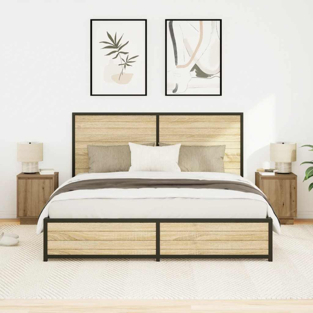 Produktbild för Sängbord med LED-lampor 2 st, hantverksmässig ek 38x34x50 cm