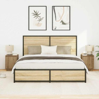 Produktbild för Sängbord med LED-lampor 2 st, hantverksmässig ek 38x34x50 cm