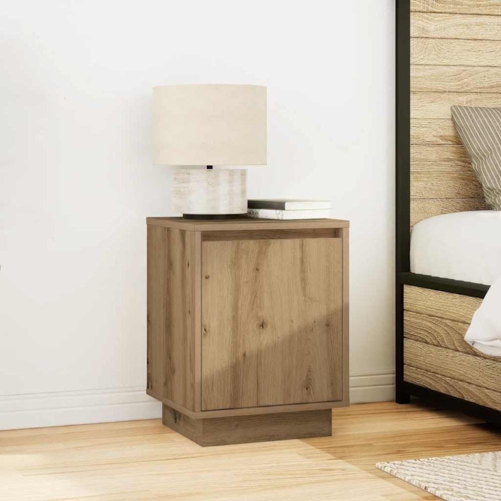 Produktbild för Sängbord med LED-lampor 2 st, hantverksmässig ek 38x34x50 cm