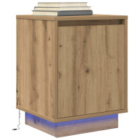 Produktbild för Sängbord med LED-lampor 2 st, hantverksmässig ek 38x34x50 cm