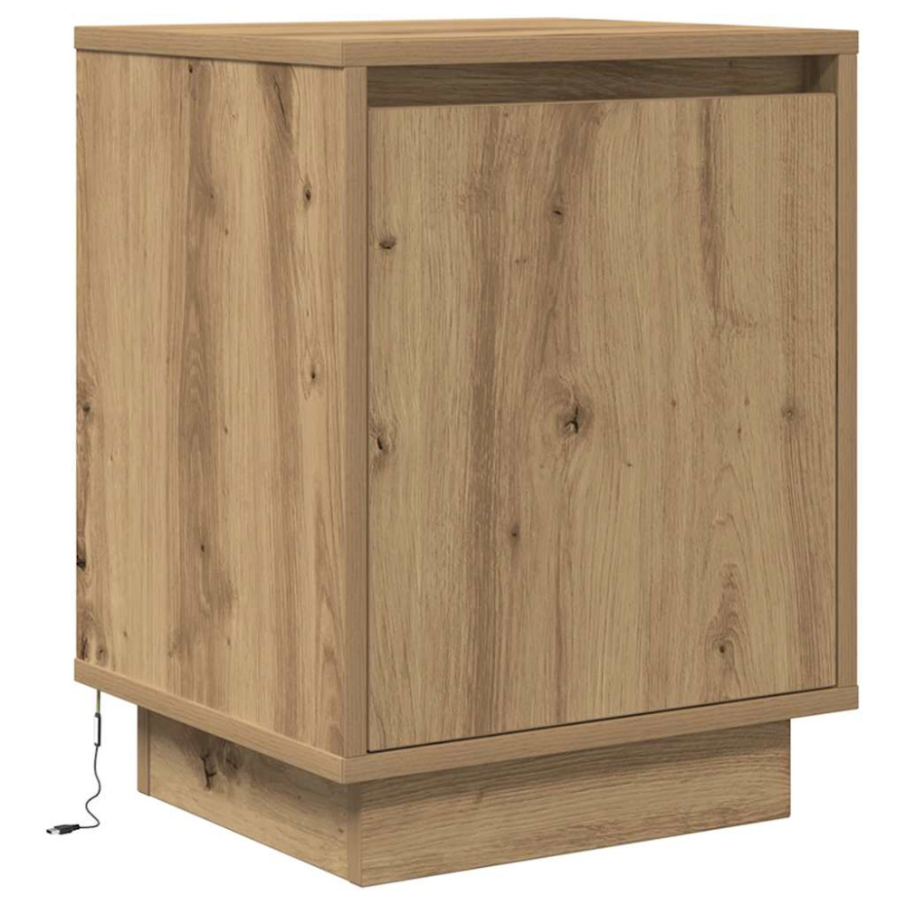 Produktbild för Sängbord med LED-lampor 2 st, hantverksmässig ek 38x34x50 cm