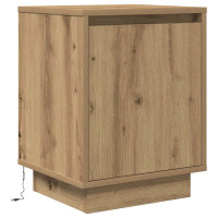 Produktbild för Sängbord med LED-lampor 2 st, hantverksmässig ek 38x34x50 cm