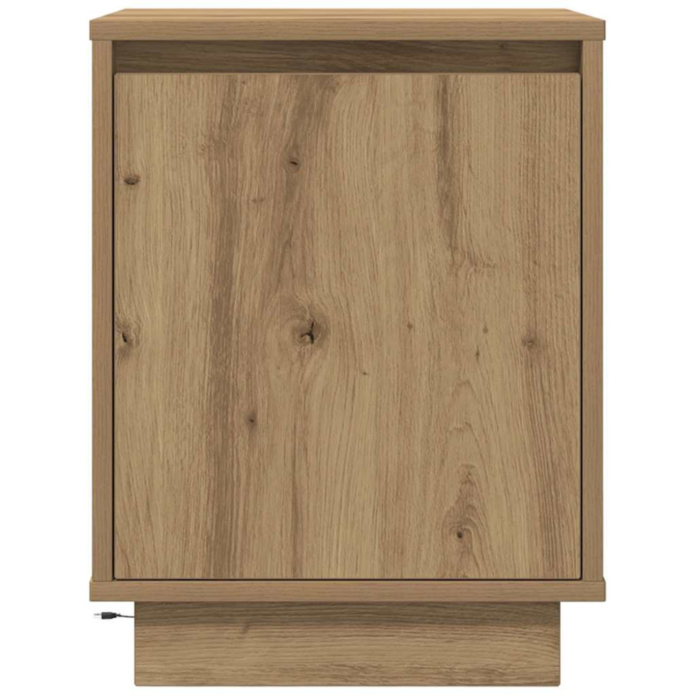 Produktbild för Sängbord med LED-lampor 2 st, hantverksmässig ek 38x34x50 cm
