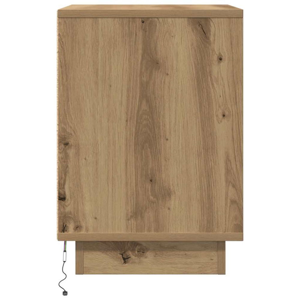 Produktbild för Sängbord med LED-lampor 2 st, hantverksmässig ek 38x34x50 cm