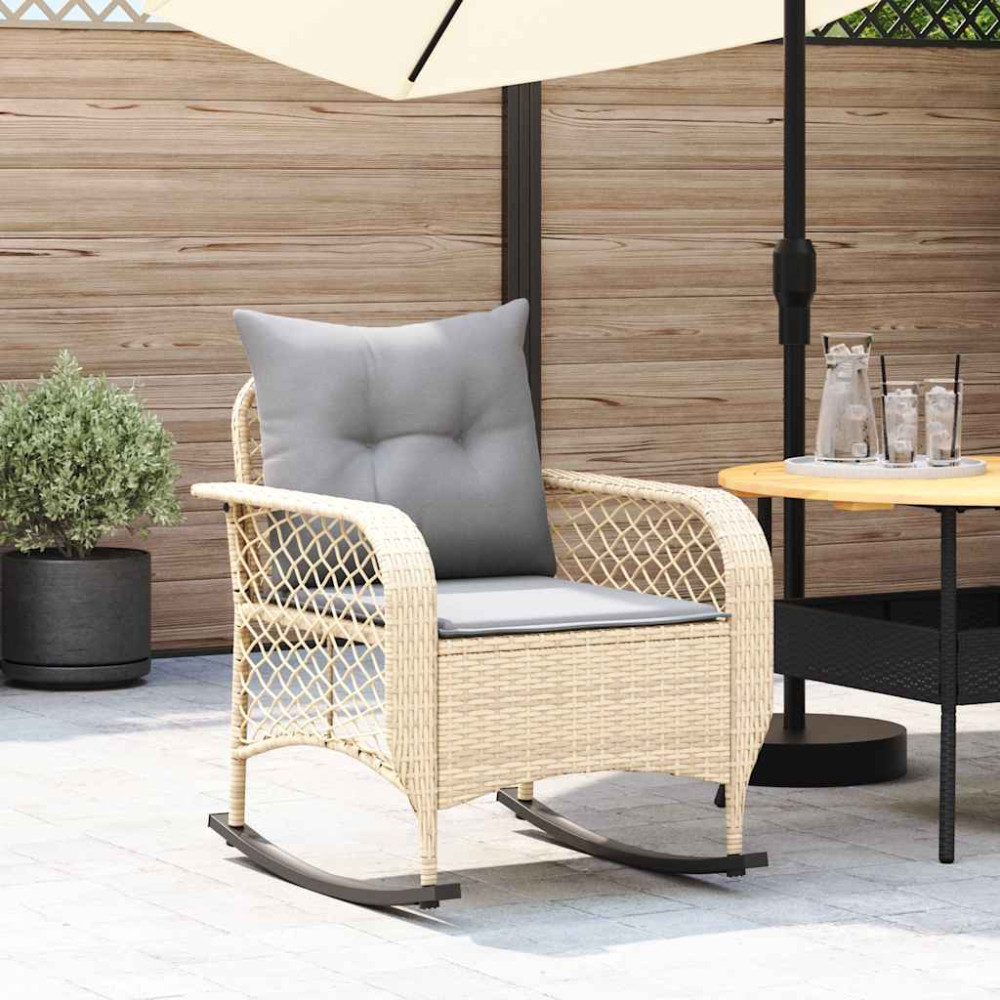 Produktbild för Gungstol för trädgården med dynor beige konstrotting