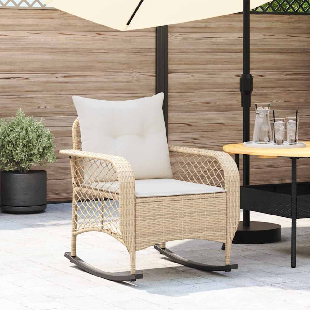 Produktbild för Gungstol för trädgården med dynor beige konstrotting