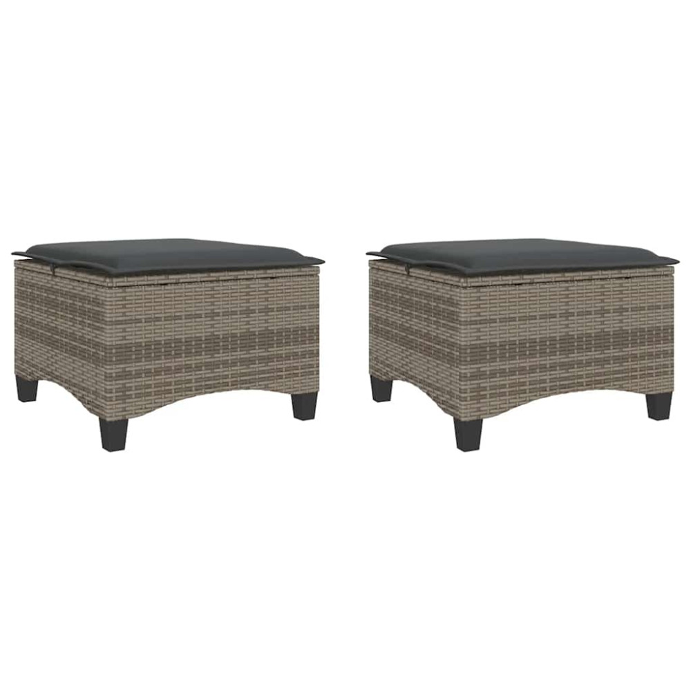 Produktbild för Trädgårdspallar med dynor 2 st, grå 55x55x36 cm konstrotting
