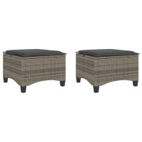 Produktbild för Trädgårdspallar med dynor 2 st, grå 55x55x36 cm konstrotting