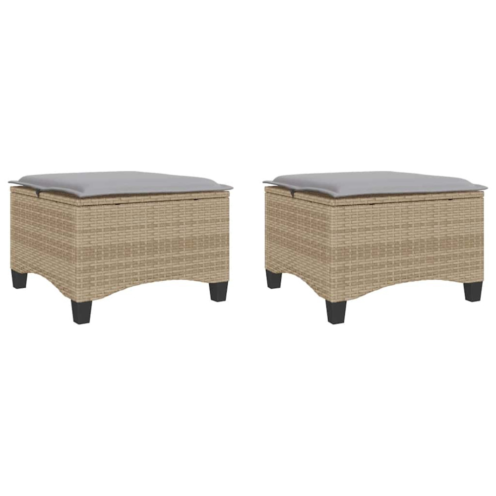 Produktbild för Trädgårdspallar med dynor 2 st, beige 55x55x36 cm konstrotting