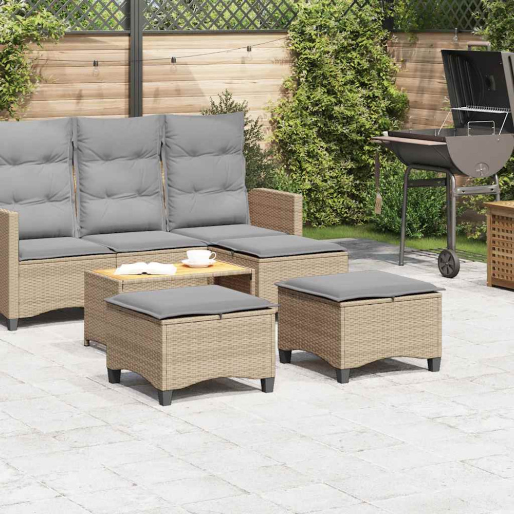 Produktbild för Trädgårdspallar med dynor 2 st, beige 55x55x36 cm konstrotting