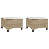 Produktbild för Trädgårdspallar med dynor 2 st, beige 55x55x36 cm konstrotting