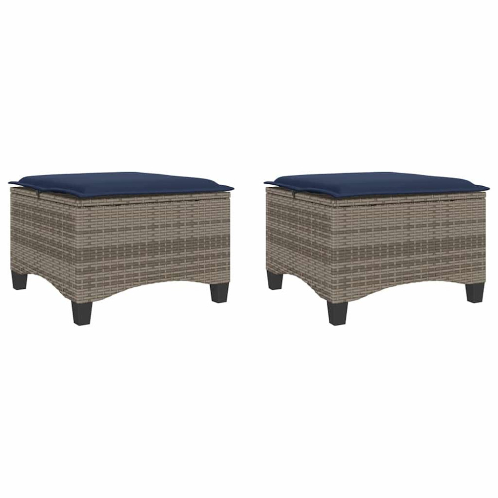 Produktbild för Trädgårdspallar med dynor 2 st, grå 55x55x36 cm konstrotting