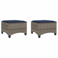 Produktbild för Trädgårdspallar med dynor 2 st, grå 55x55x36 cm konstrotting