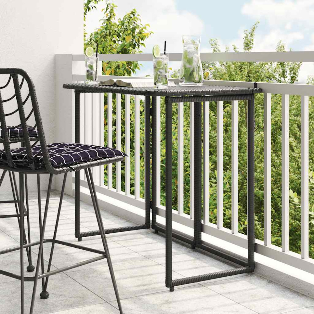 Produktbild för Hopfällbart trädgårdsbord svart 90x51x75 cm konstrotting