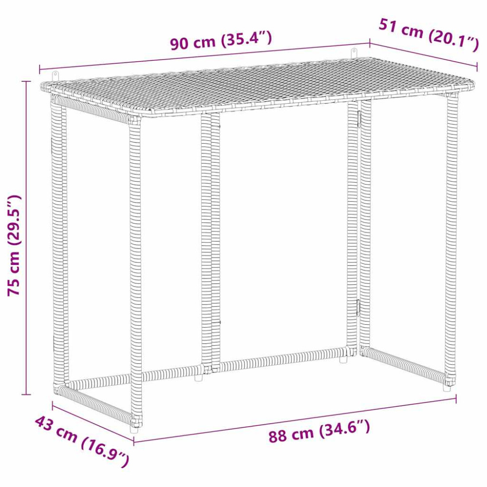 Produktbild för Hopfällbart trädgårdsbord brun 90x51x75 cm konstrotting