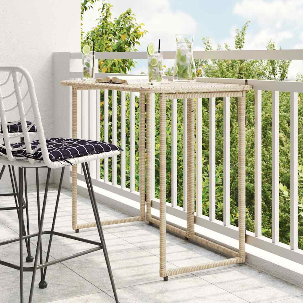 Produktbild för hopfällbart trädgårdsbord beige 90x51x75 cm konstrotting