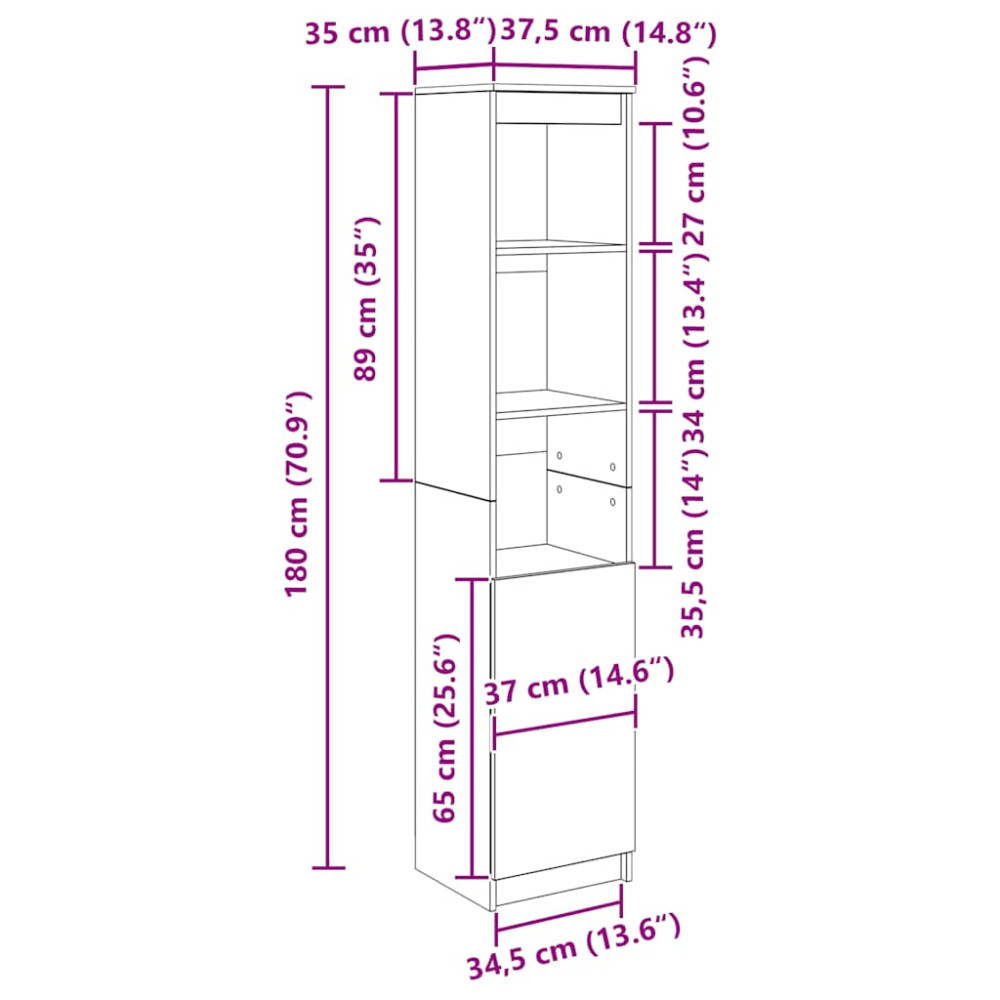 Produktbild för Highboard Sonoma ek 37,5x35x180 cm konstruerat trä