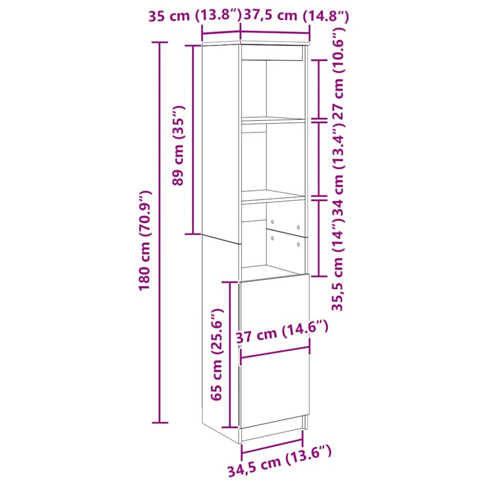 Produktbild för Highboard rökt ek 37,5x35x180 cm konstruerat trä