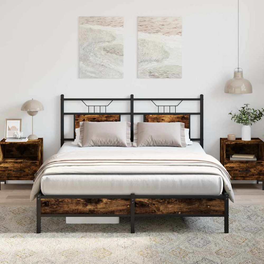 Produktbild för Sängram utan madrass rökfärgad ek 137x190 cm konstruerad trä