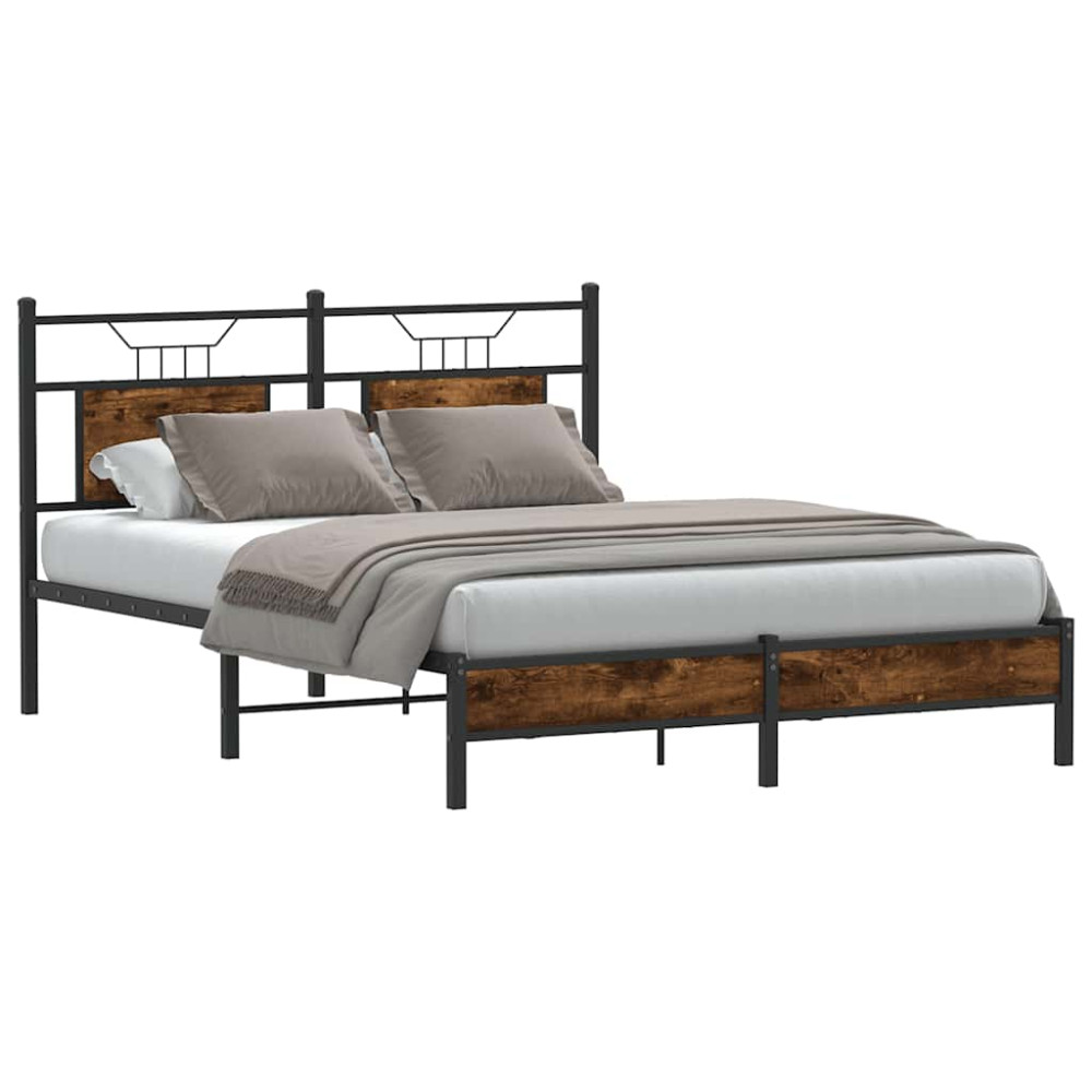Produktbild för Sängram utan madrass rökfärgad ek 137x190 cm konstruerad trä