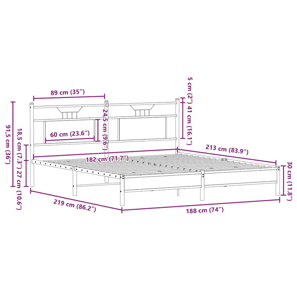 Produktbild för Sängram utan madrass rökt ek 183x213 cm konstruerat trä