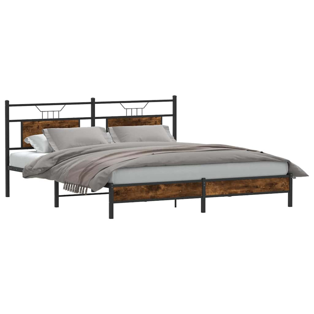 Produktbild för Sängram utan madrass rökt ek 183x213 cm konstruerat trä