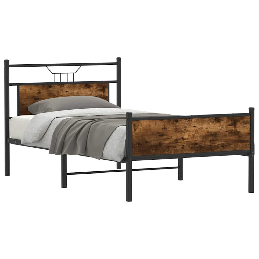 Produktbild för Sängram utan madrass rökt ek 107x203 cm konstruerat trä